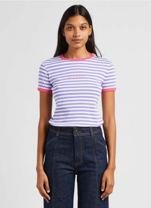 MAX & Co. ORARIO - Gestreept, Katoenen T-shirt Met Ronde Hals | Violet 5 MAX & Co. ORARIO - Gestreept, Katoenen T-shirt Met Ronde Hals | Violet -MAX & Co. Verkoopwinkel 4047166