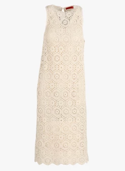 MAX & Co. CEMBALO - Halflange Jurk Van Katoenmix Met Macramé-effect | Beige -MAX & Co. Verkoopwinkel 4081541