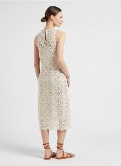 MAX & Co. CEMBALO - Halflange Jurk Van Katoenmix Met Macramé-effect | Beige -MAX & Co. Verkoopwinkel 4099629