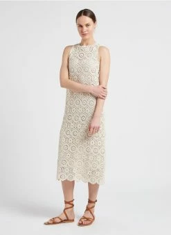 MAX & Co. CEMBALO - Halflange Jurk Van Katoenmix Met Macramé-effect | Beige -MAX & Co. Verkoopwinkel 4099630