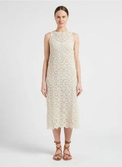 MAX & Co. CEMBALO - Halflange Jurk Van Katoenmix Met Macramé-effect | Beige