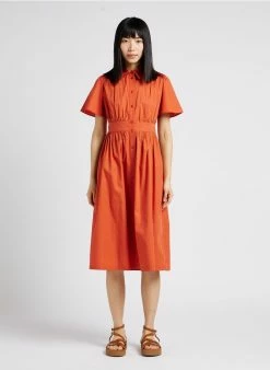 MAX & Co. GAO - Halflange, Getailleerde, Katoenen Jurk | Oranje